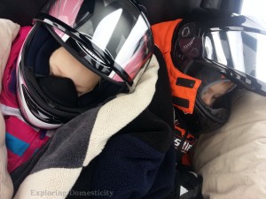 Kiddos sleeping in the snowcoach