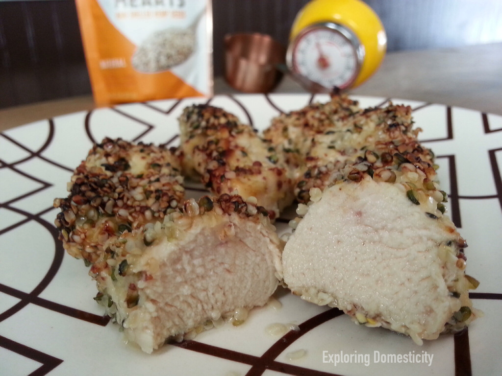 Sweetheart Nuggets: sweet honey-mustard chicken pieces rolled in nutty hemp hearts