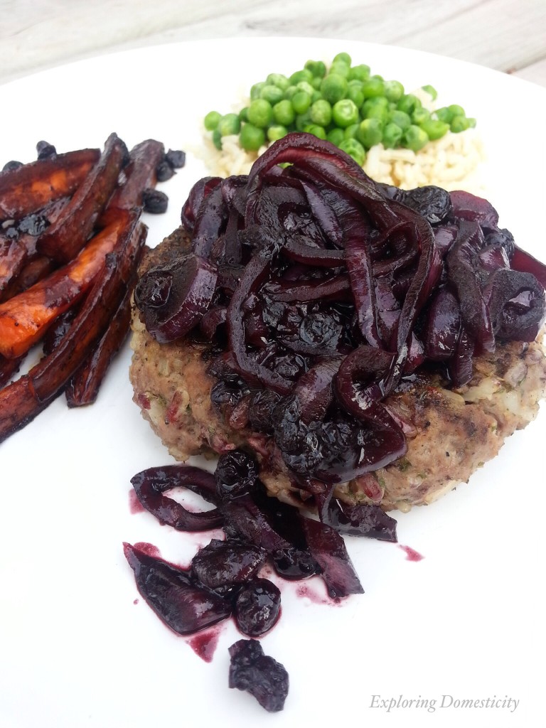 Chopped Pepper Steak with Blueberry Caramelized Onions {3 Dishes with Frozen Wild Blueberries}