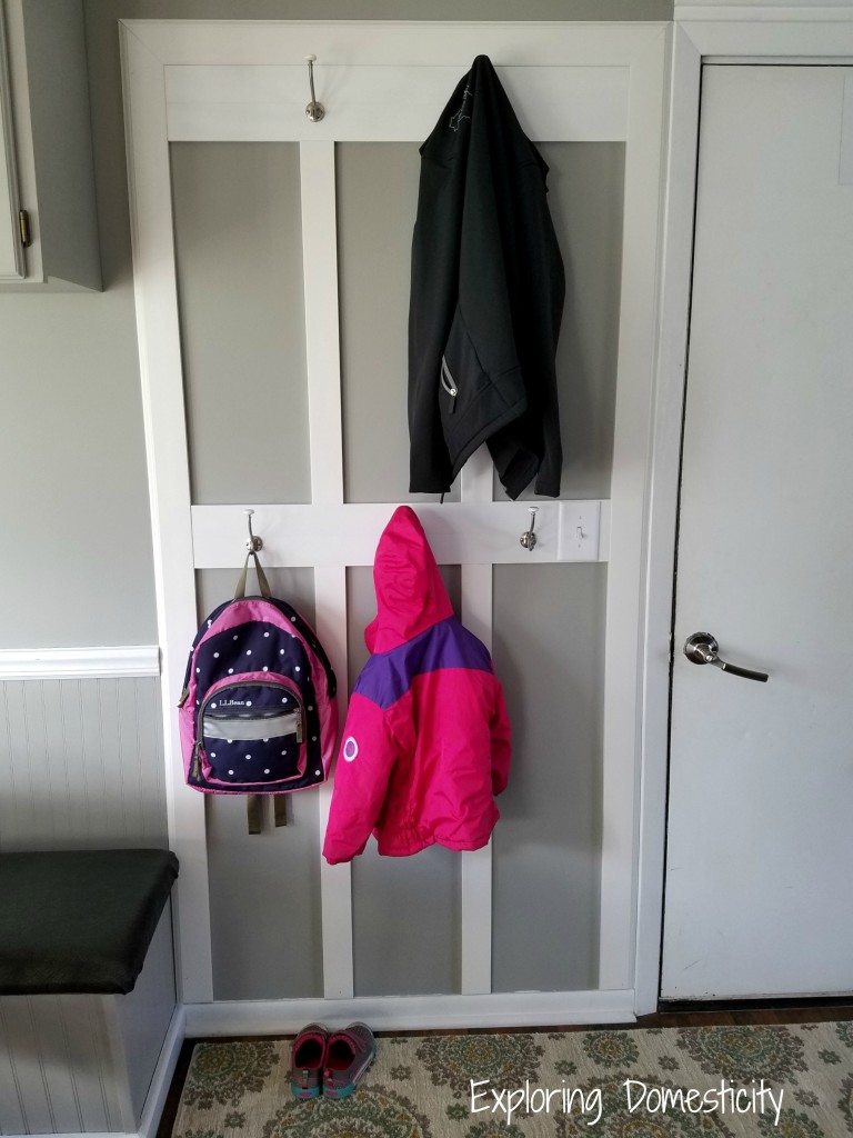 Small Entryway Transformation: using a small space to create a spot for jackets and backpacks