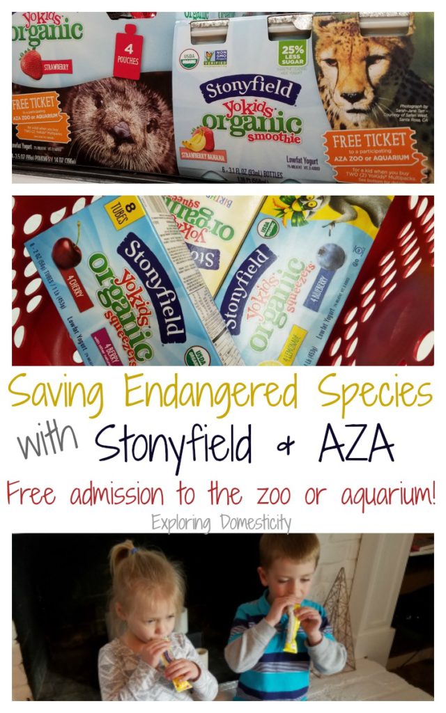 Stonyfield AZA Partnership: Saving endangered specials and helping foster a commitment to saving animals for young children. Free admission to the zoo or aquarium!