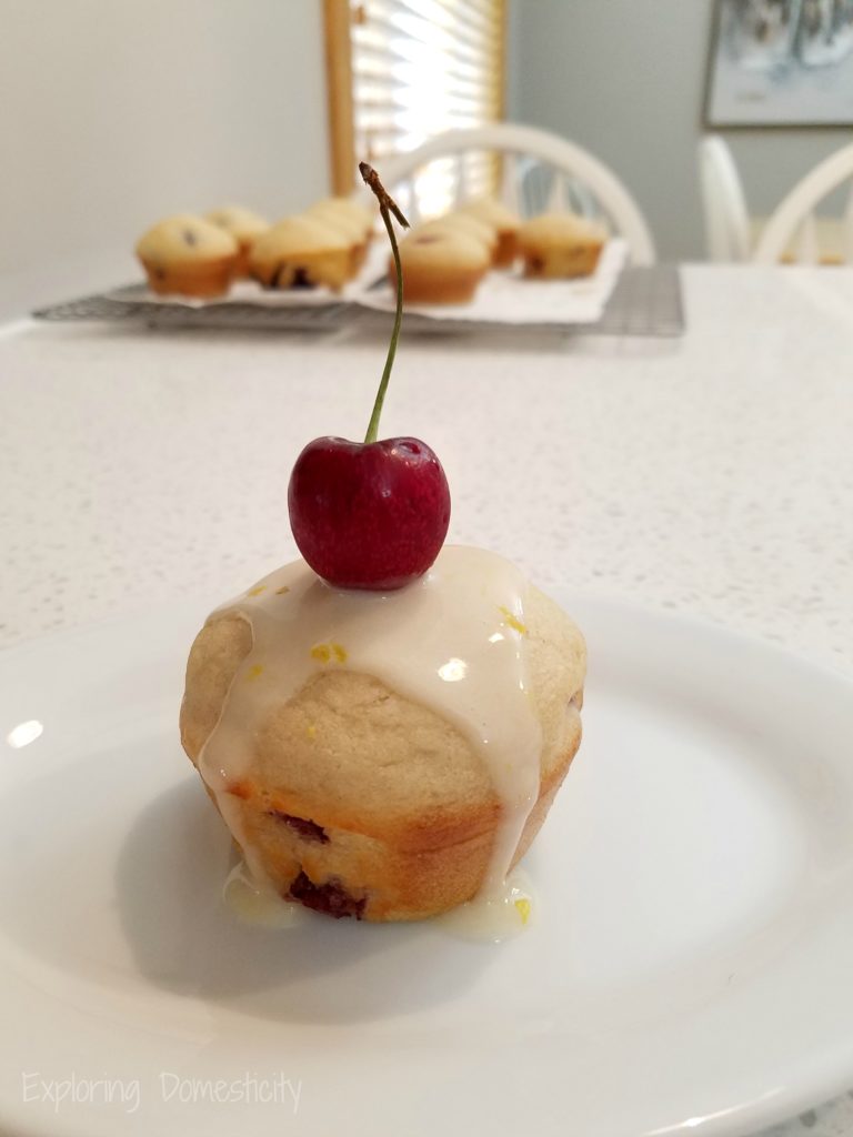 Cherry Protein Pancake Muffin with Lemon Protein Glaze
