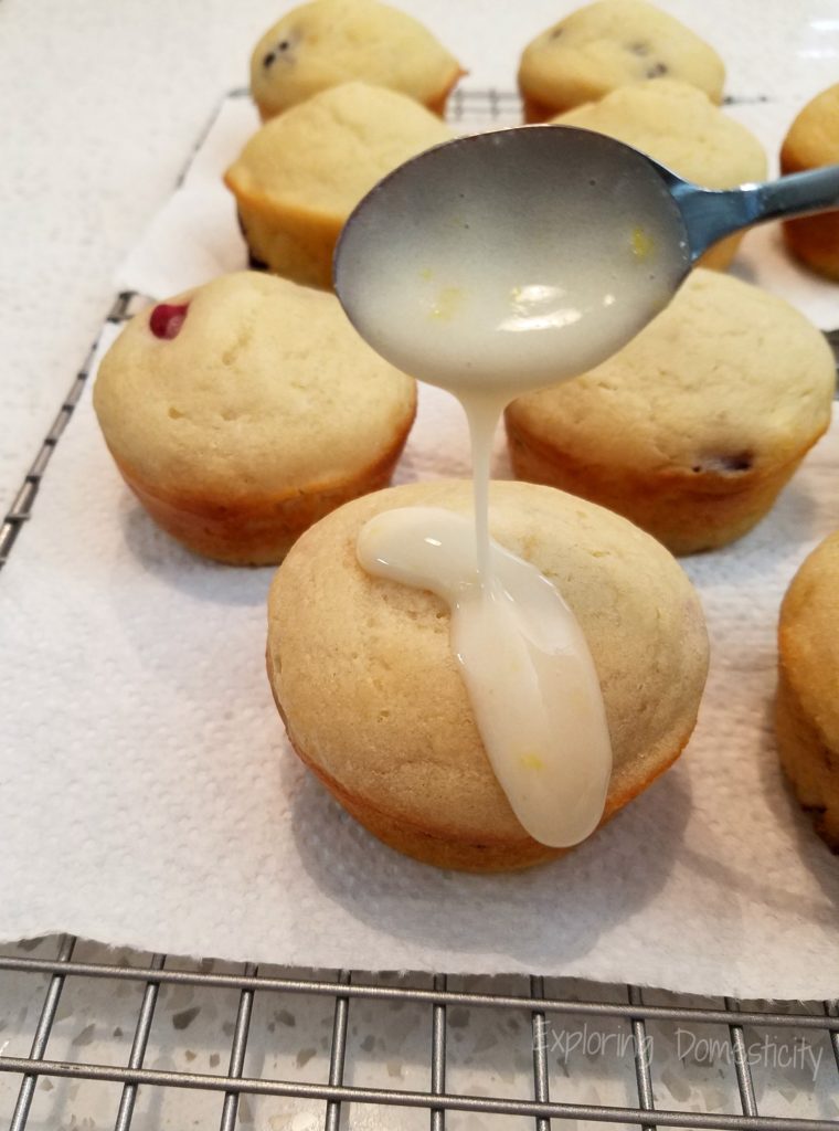 Lemon Protein Glaze drizzled on Protein Pancake Muffins