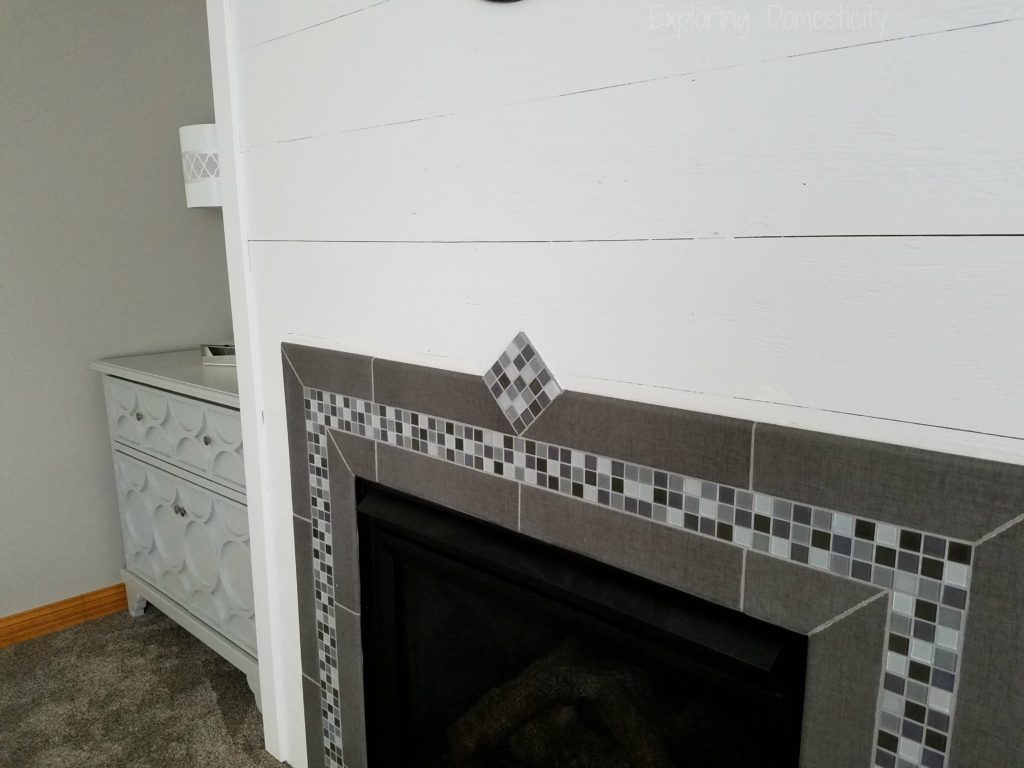 DIY Faux Shiplap Fireplace Wall and Tile