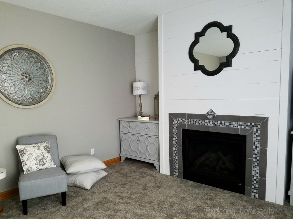 DIY Faux Shiplap Fireplace Wall and finished living room