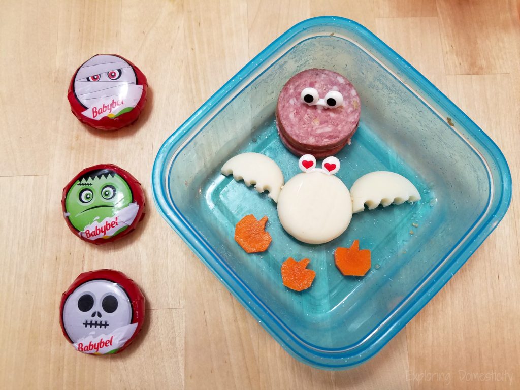 Easy Halloween Snack - Halloween Mini Babybel Cheese Bat and carrot pumpkins