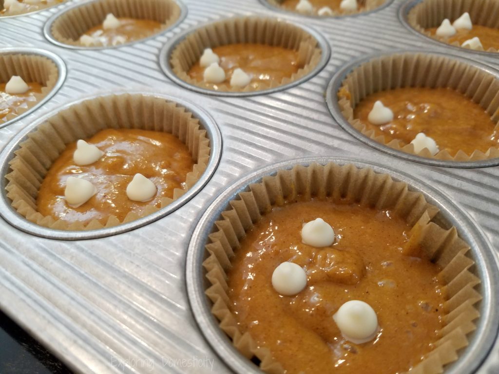 Fall Pumpkin Muffins with homemade almond bark chips