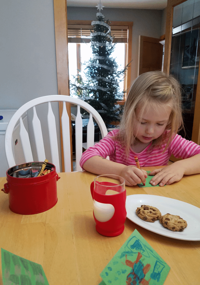 Making Christmas cards with cookies and milk