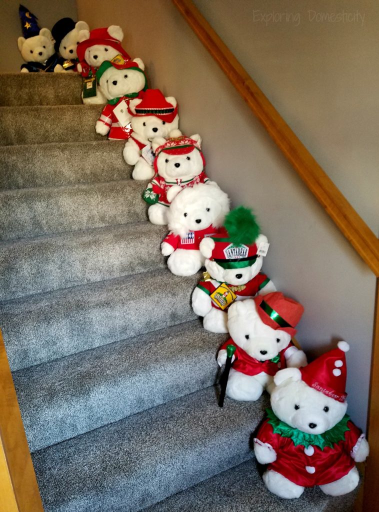 Christmas Santabears on the stairs - inspiration for Santa Bear Hot Chocolate Melts