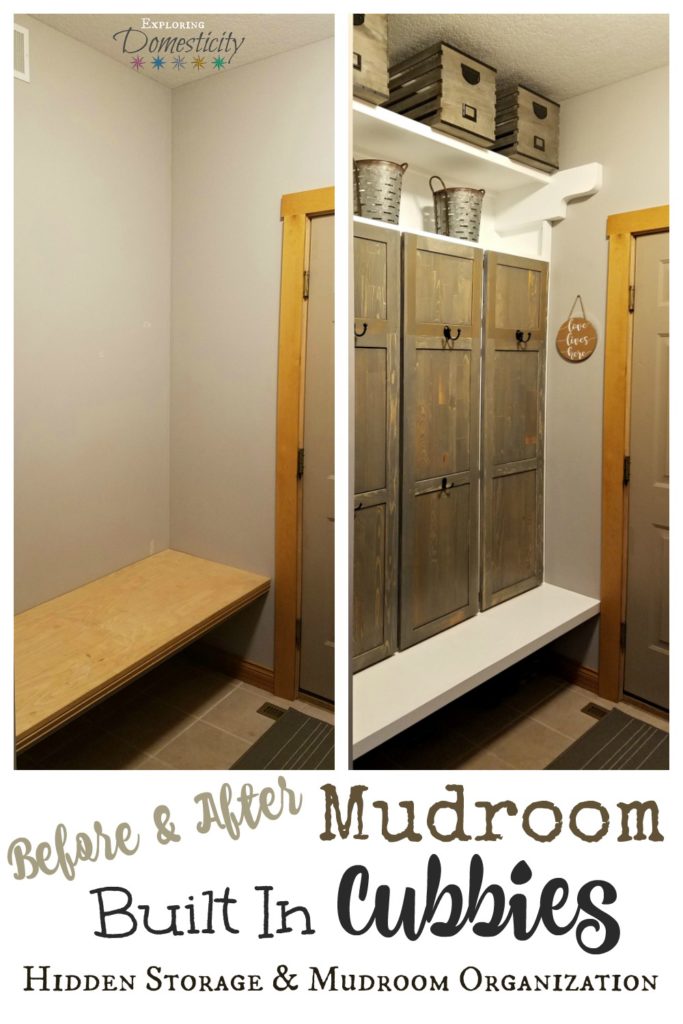 Before and After Mudroom Built in Cubbies - Hidden Storage and Mudroom Organization