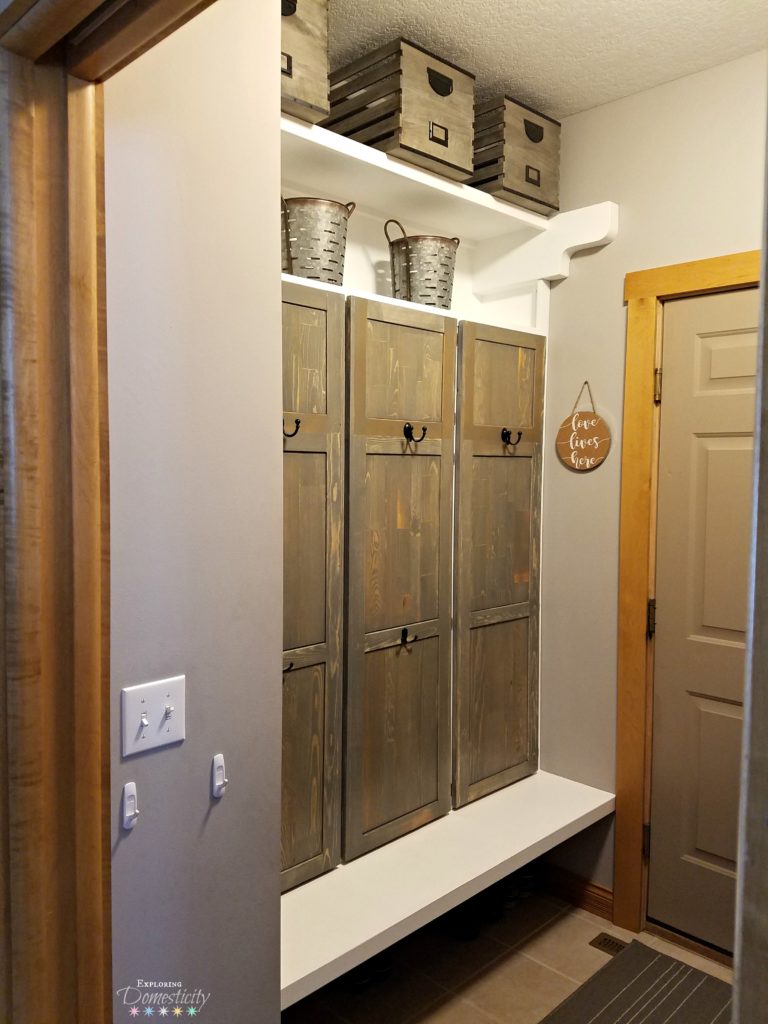 Mudroom built in cubbies, shelves, and storage