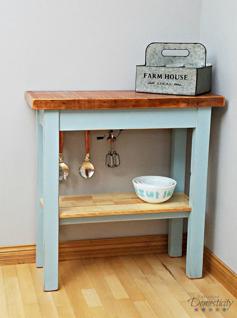 Farmhouse tables - simple design with reclaimed wood and distressed blue paint