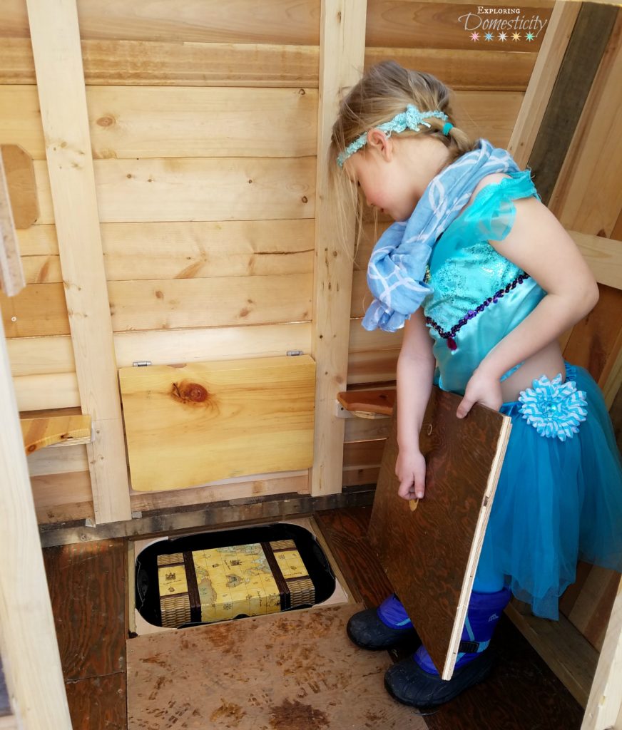 Outdoor Playhouse trap door and treasure chest