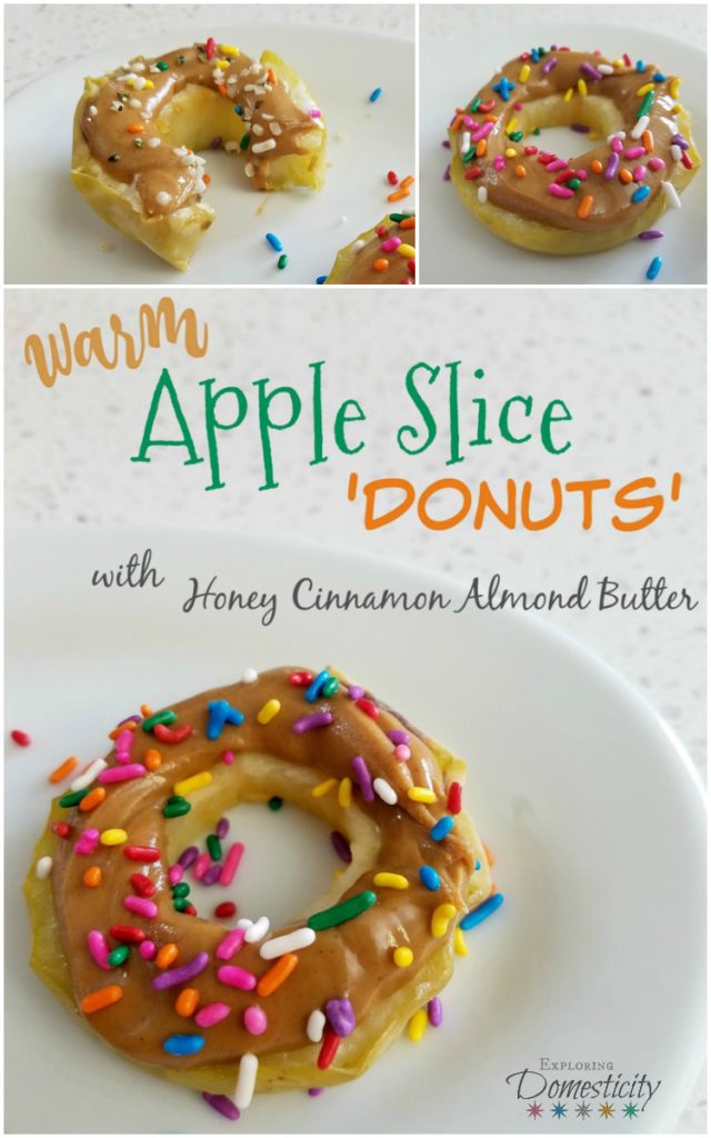 Delicious Healthy Snack, Breakfast, or Dessert! Warm Apple Slice Donuts with Honey Cinnamon Almond Butter