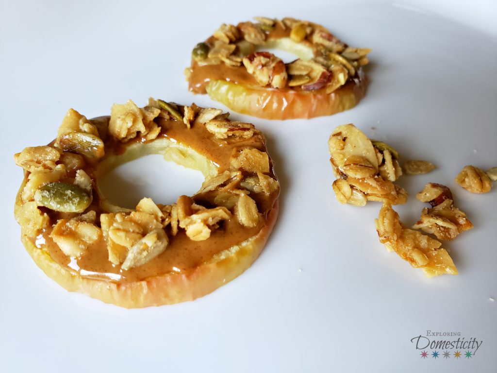 Granola Snacks - Apple Slice Donuts with Cinnamon spread and maple pecan granola