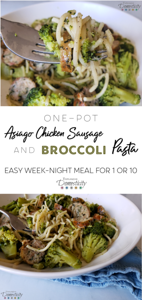 One Pot Asiago Chicken Sausage and Broccoli Pasta - easy, family weeknight dinner