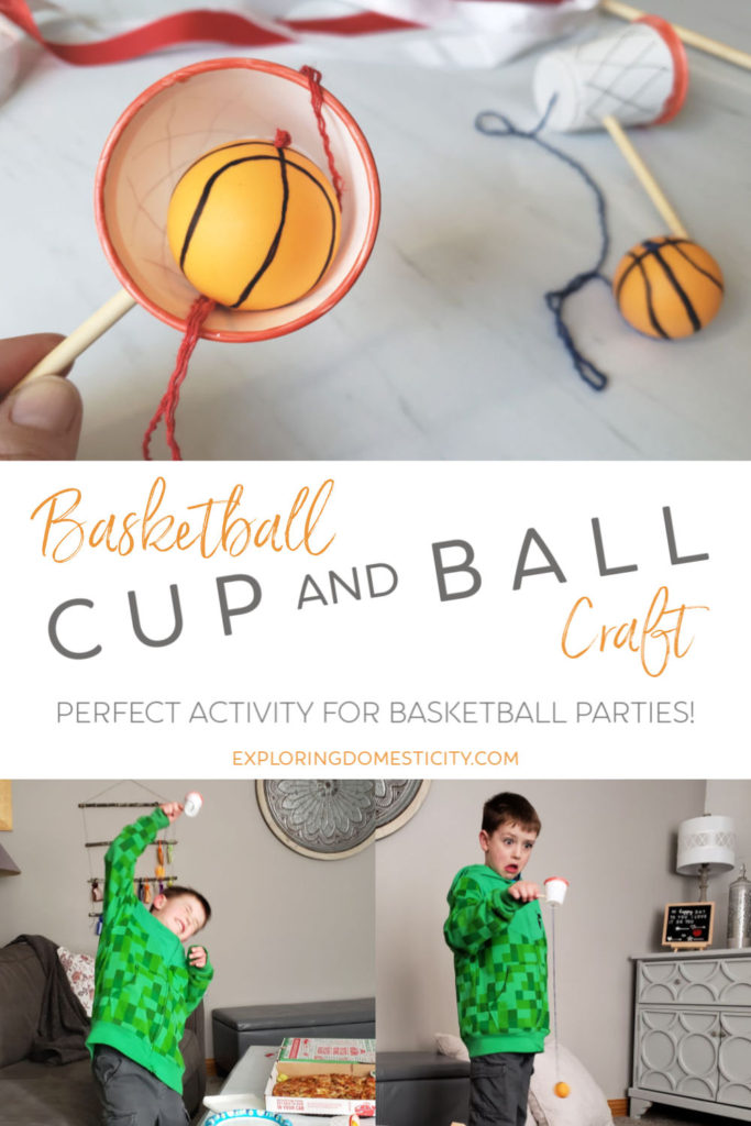 Basketball Cup and Ball Craft and Game - perfect basketball party activity. Get the basketball in the cup net!