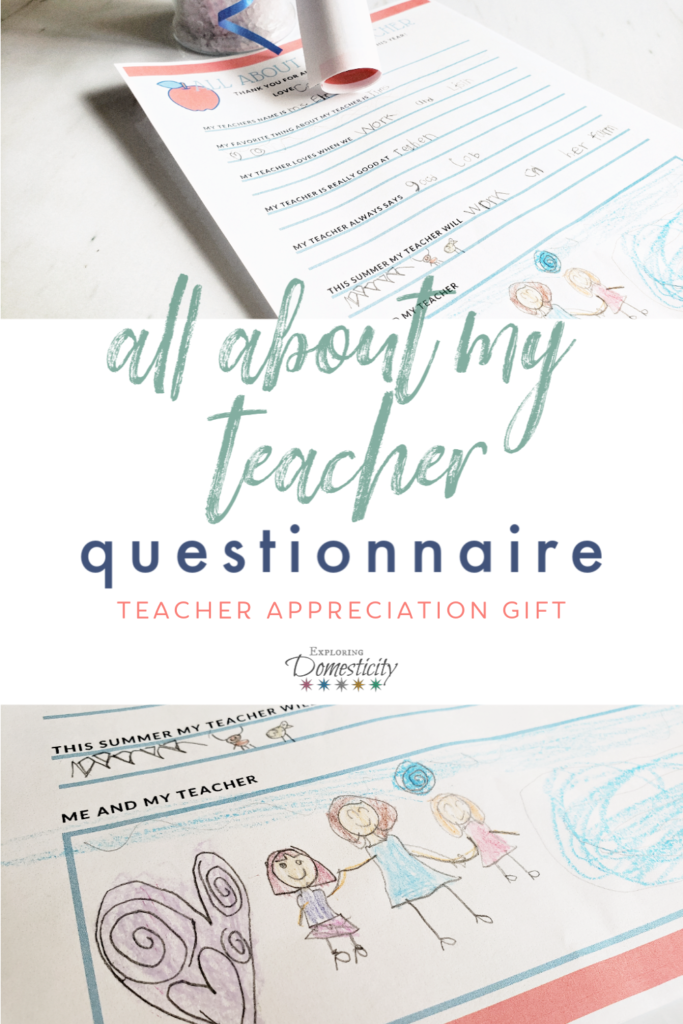 All About My Teacher Questionnaire - Teachers Appreciation Gift