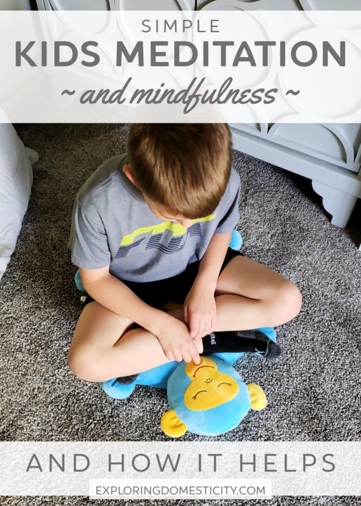 Boy meditating on a mindful monkey Zafooz - simple kids meditation and mindfulness and how it helps