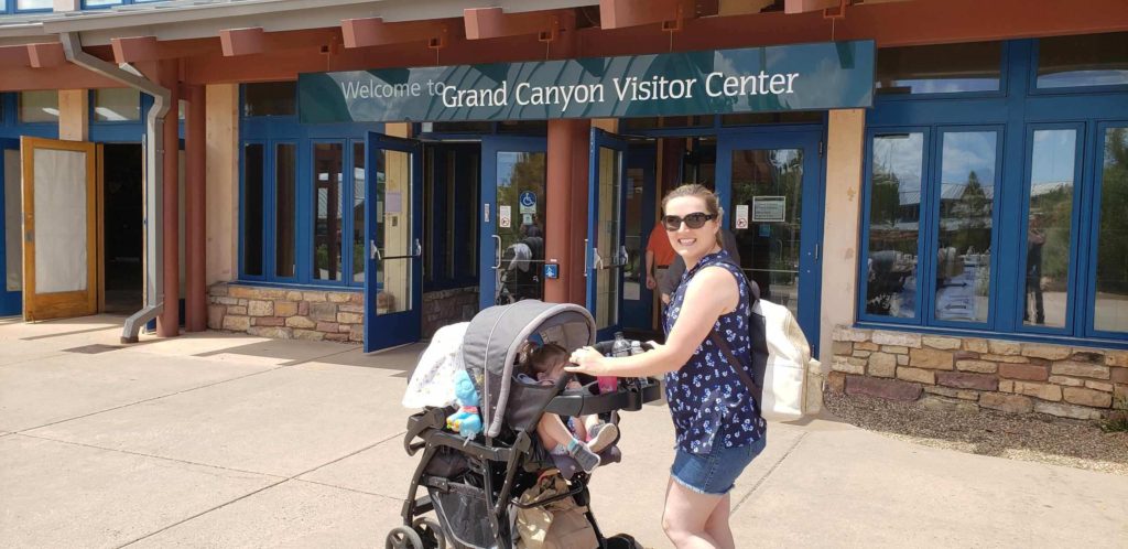 mom with babies in double stroller at the grand canyon