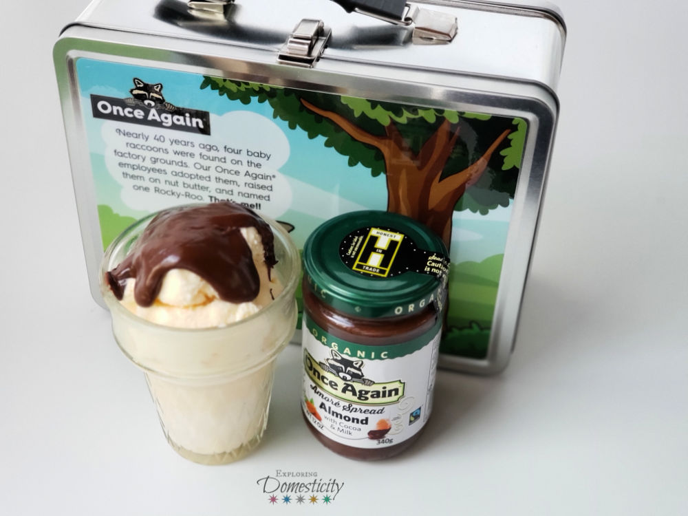 Ice cream topped with Once Again Organic Amore Almond Spread with Milk Chocolate