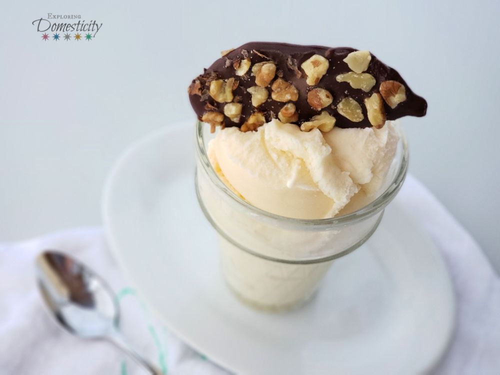 Vanilla ice cream with chocolate and nuts fancy ice cream topper
