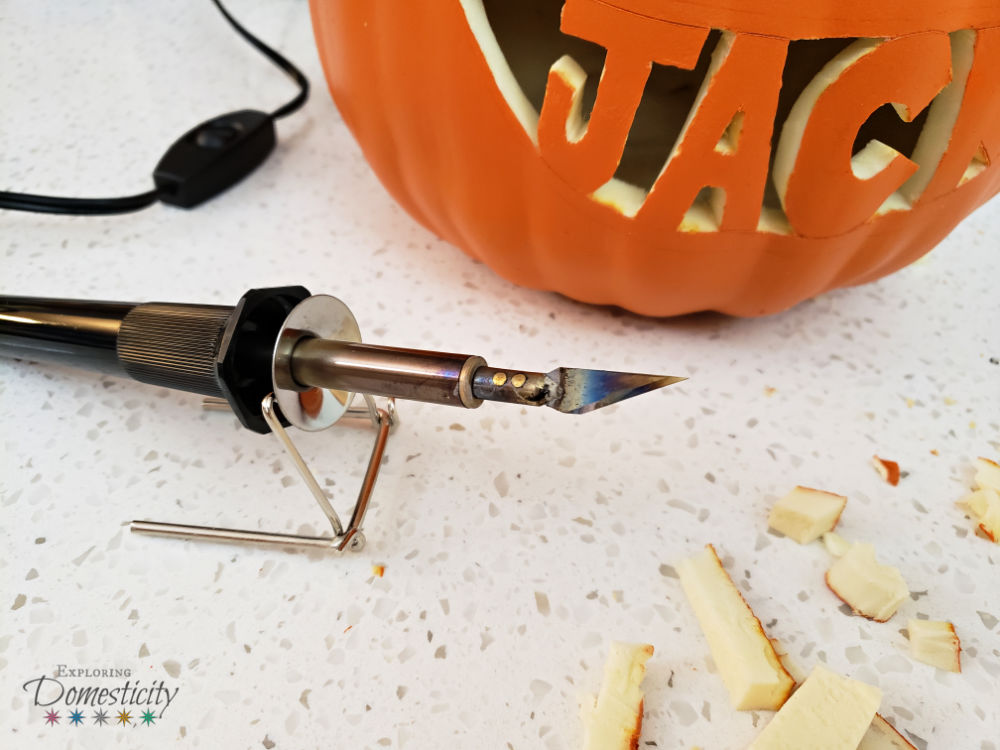 Carving DIY Personalized Name Jack-o-Lantern with hot knife