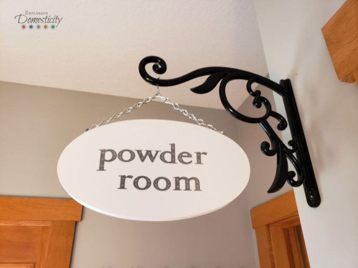 hanging powder room sign for bathroom
