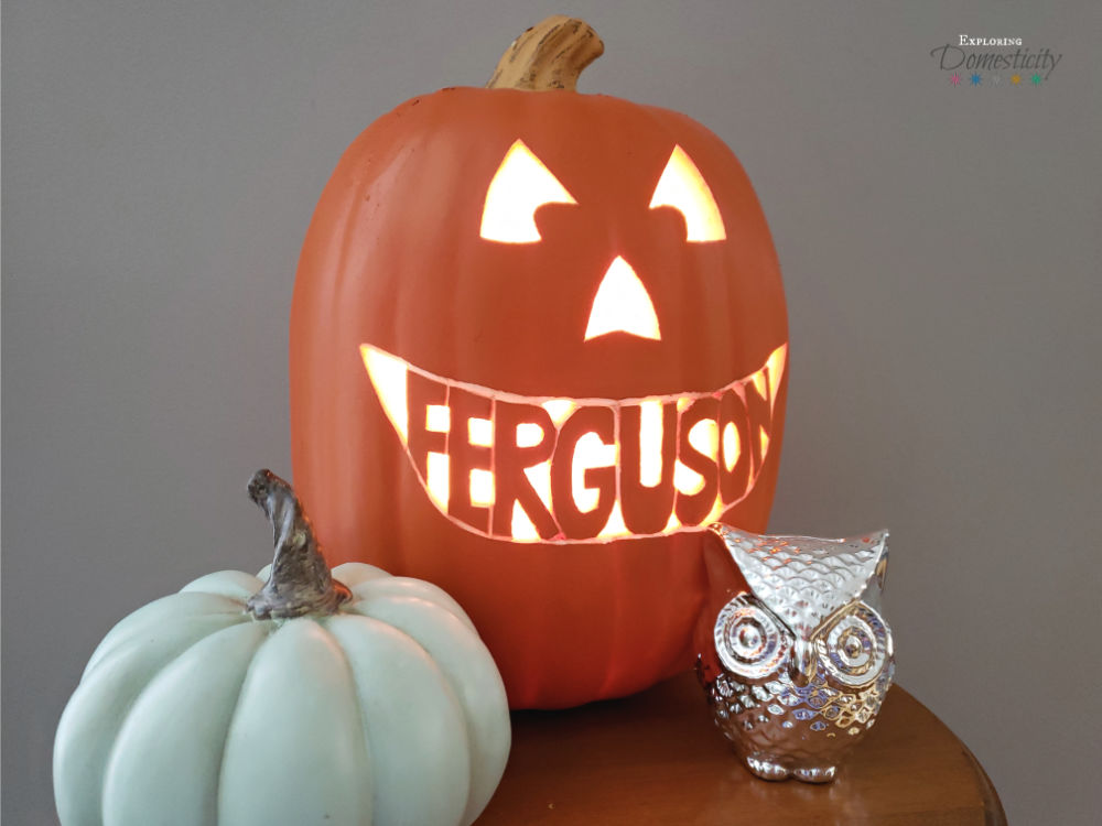 Personalized Name Pumpkin with Ferguson carved in the mouth