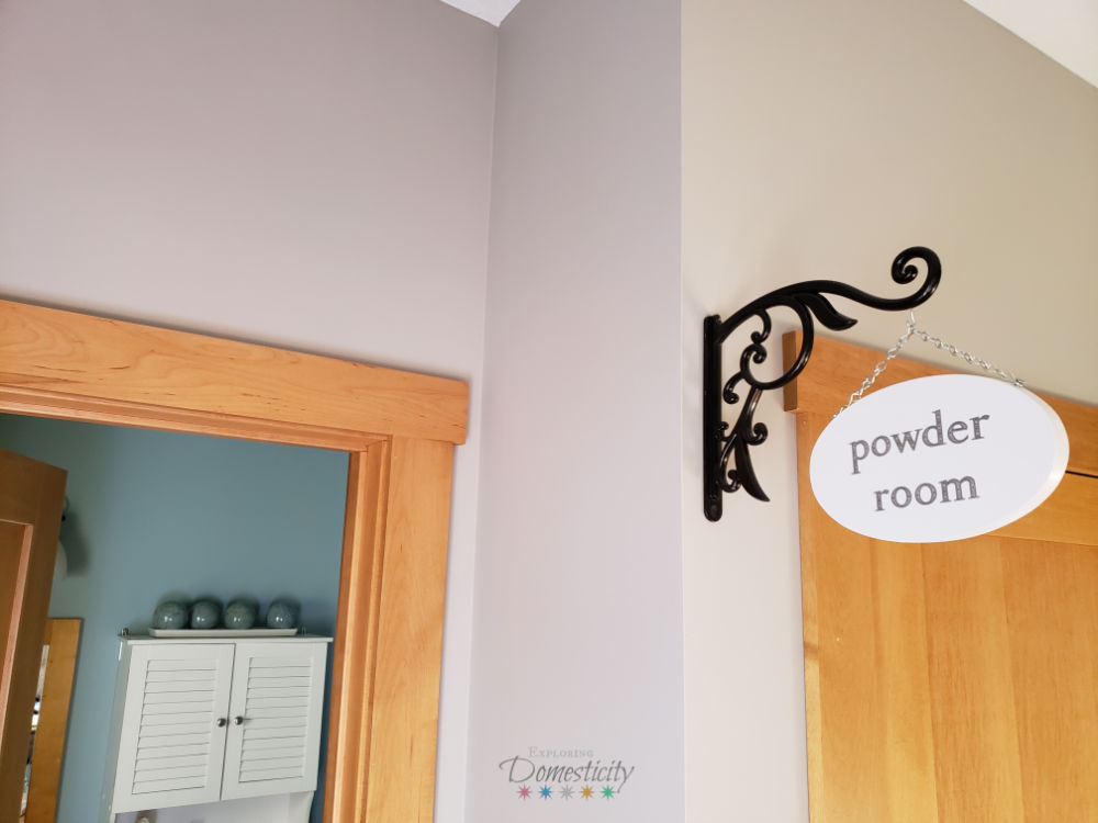 hanging powder room sign for guest bathroom