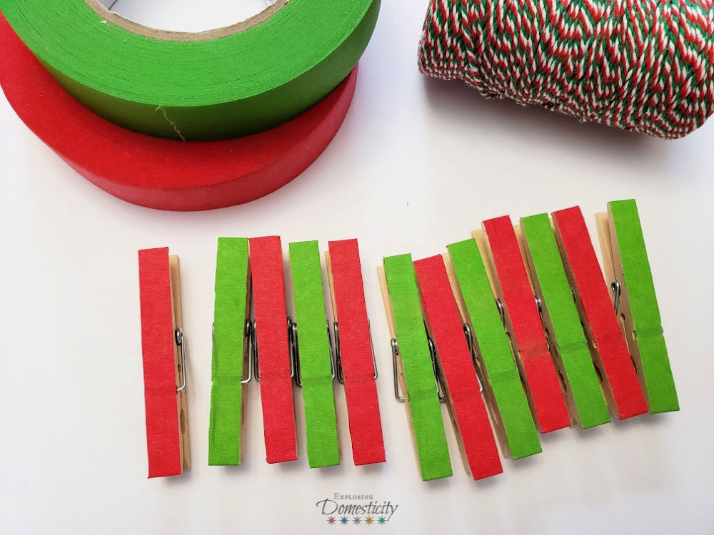 Colored clothes pins using colored masking tape