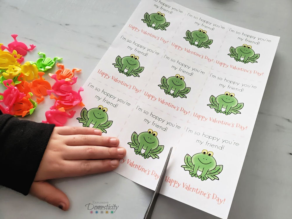 Cutting out the free Frog Valentines