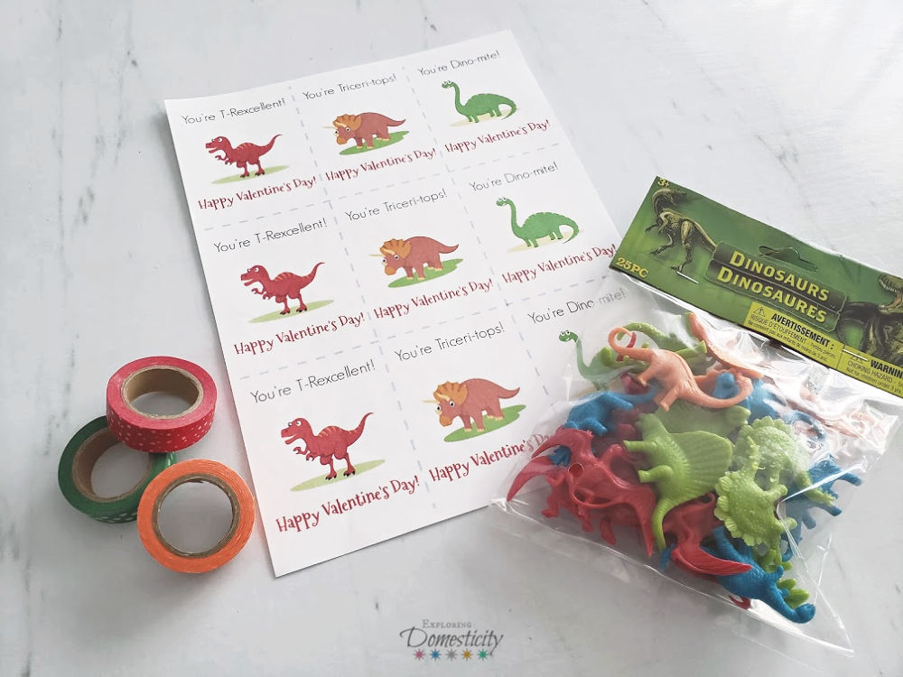 Dinosaur Valentines with printable and Dollar Tree Dinosaurs