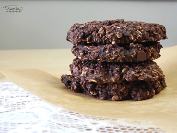 Banana Oatmeal Chocolate Cookies stack of four on table