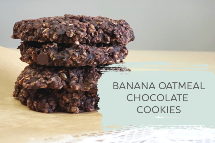 Banana Oatmeal Chocolate Cookies stack of four feature