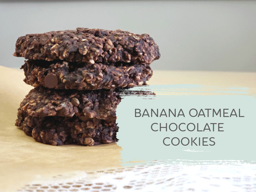 Banana Oatmeal Chocolate Cookies stack of four feature