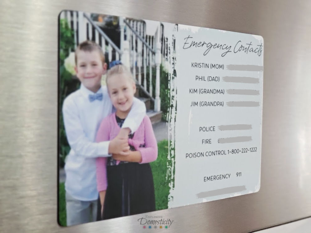 DIY Emergency Contacts Magnet on the refrigerator