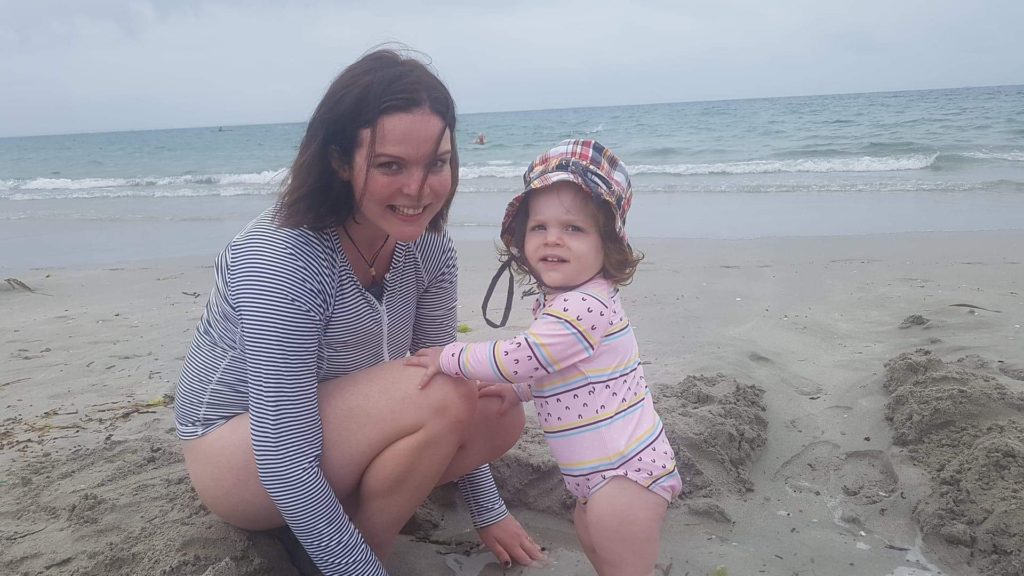 Renee, This Anxious Mum, and daughter at the beach