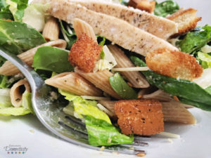 Chicken Alfredo Salad with garlic bread croutons