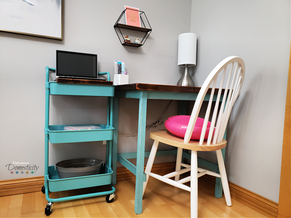 Distance Learning Space - Desks with rolling cart organizer