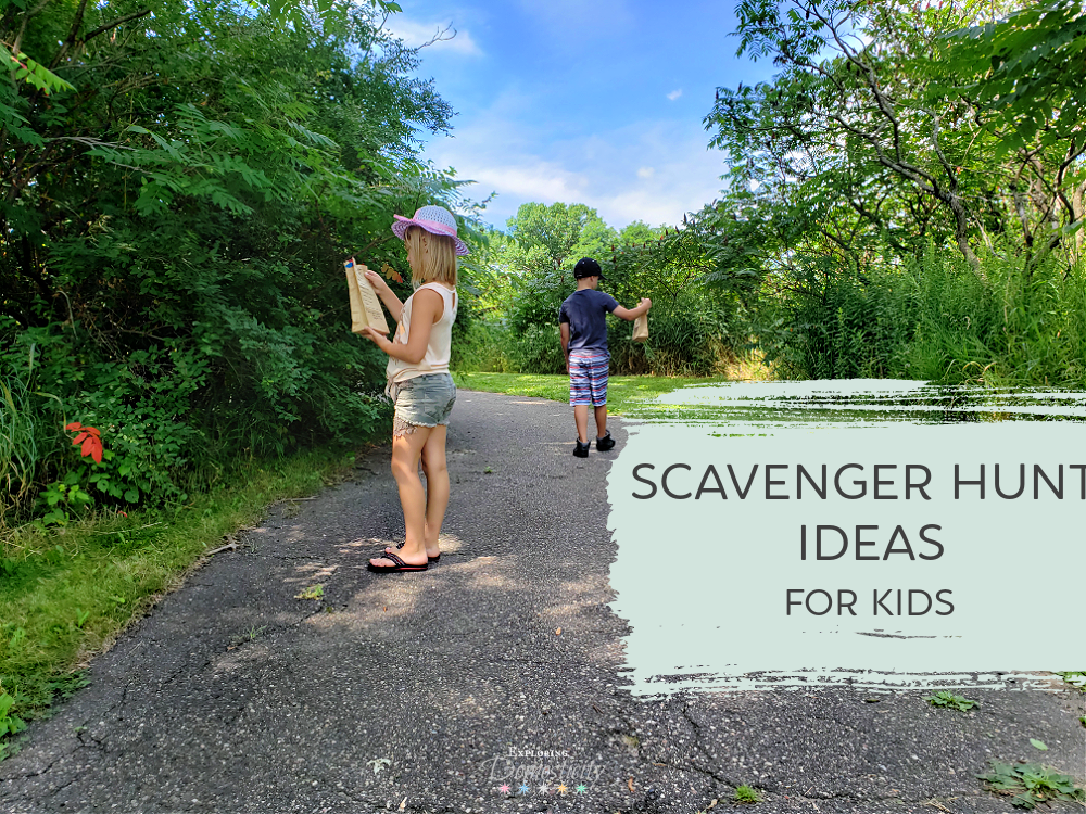 kids walking along path with scavenger hunt feature