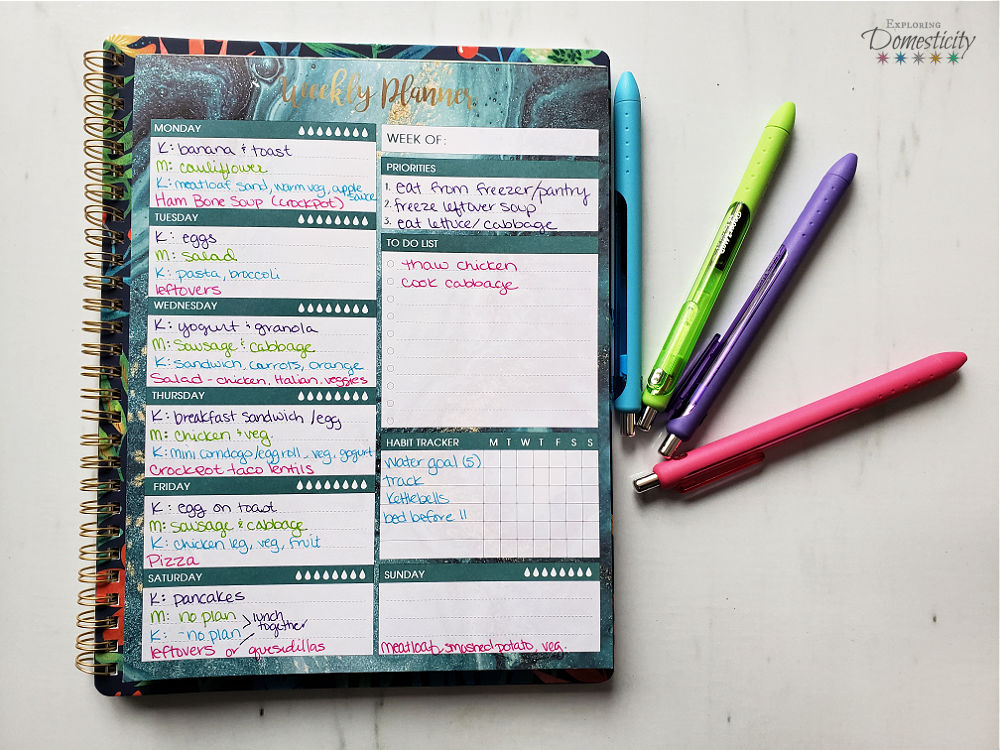 Weekly planner with meal plan