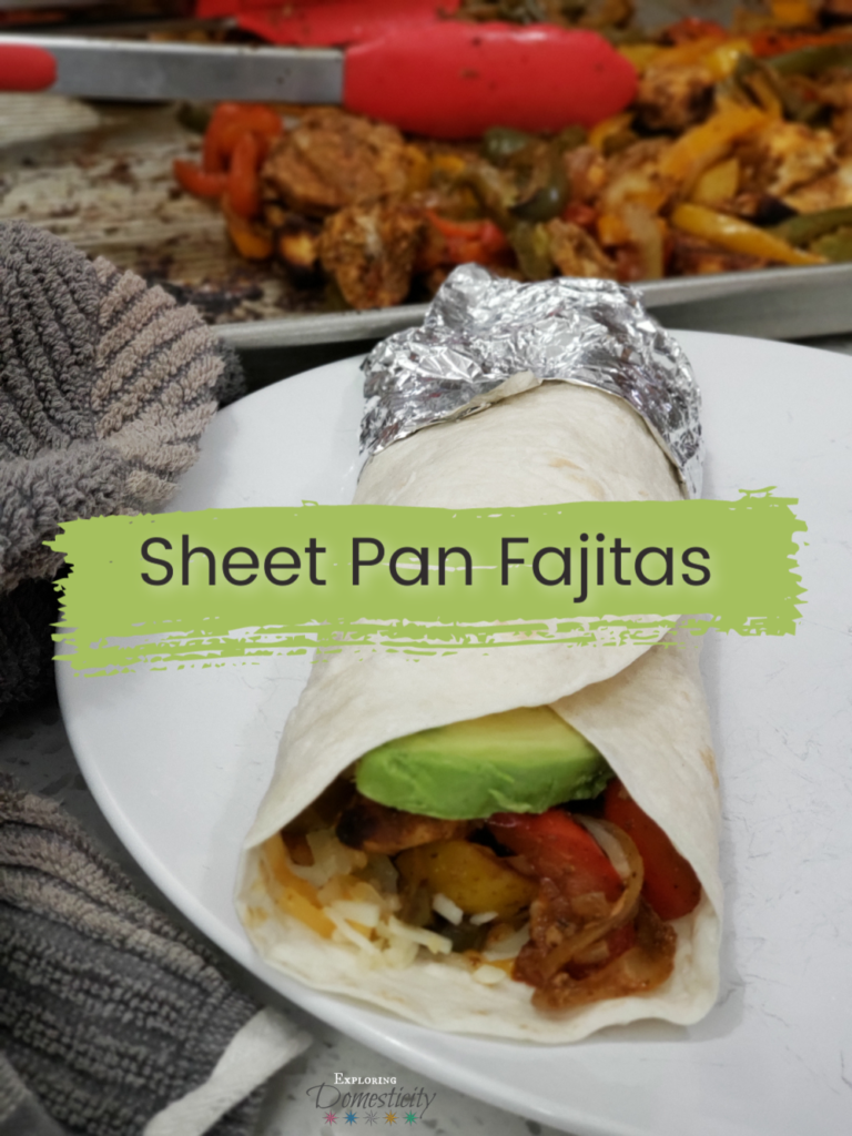 Sheet Pan Fajitas - plated wrap and sheet pan