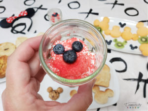 Mickey breakfast yogurt and granola parfait with Mickey blueberries